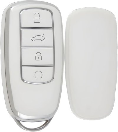 AutoHan Keys Chery Tiggo 8 Pro, Omoda 5, Tiggo 7 Avantgarde Nano Anahtar Kılıfı, Beyaz-Gümüş