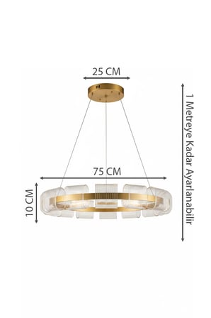 Modern Gold Çizgili Akrilik Modeli Tek Renk Şık Salon Led Sarkıt Avize
