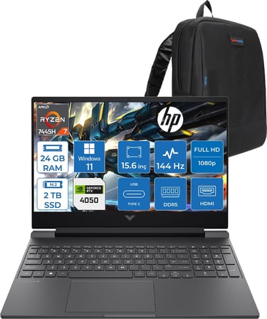 Hp Victus Gaming Amd Ryzen 7-7445HS 24GB Ddr5 2tb SSD Rtx RTX4050/6GB 15.6" Fhd (1920 x 1080), 144 Hz, Ips, 300 Nits WIN11HOME Gaming Bilgisayar WBX9U9EAF09+ZETTAÇANTA