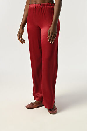 KADIN BELİ LASTİKLİ BOL PAÇA DÜZ RENK VİSKON KUMAŞ PANTOLON