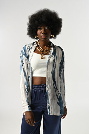 KADIN ŞERİT DESENLİ OVERSİZE KESİM GÖMLEK