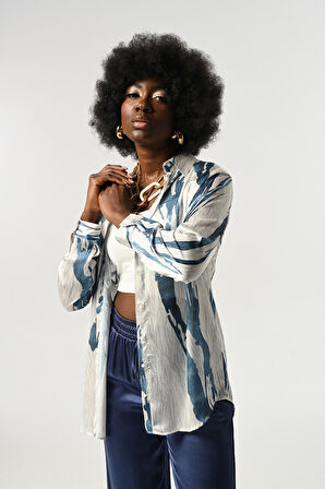 KADIN ŞERİT DESENLİ OVERSİZE KESİM GÖMLEK