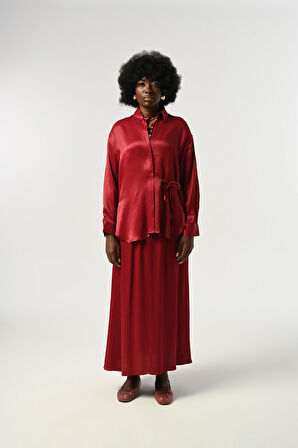 KADIN BELDEN BAĞLAMA DETAYLI DÜZ RENK GÖMLEK