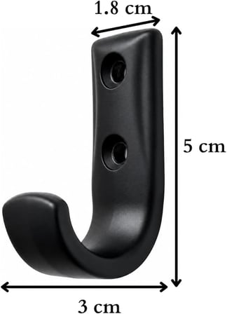 Metal Duvar Askısı, J Tipi, 5x3x1.8 cm, Montaj Vidaları Dahil, 5 Adet, Renk Seçenekleri (Siyah)