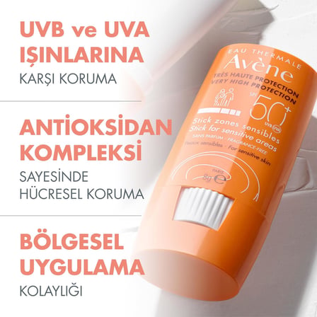 EAU THERMALE AVENE Stick Güneş Kremi SPF 50+ Hassas Bölgeler İçin Yüksek Koruma Sağlayan Güneş Koruyucu 8 gr