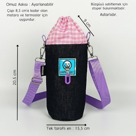 Woodycord El Yapımı Büzgülü Kot Happy Day Matara ve Termos Kılıfı 