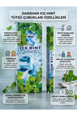 Darshan Ice Mint Buz Nane Aromalı Çubuk Tütsü 20 Adet Çubuk - Ferahlatıcı Etki