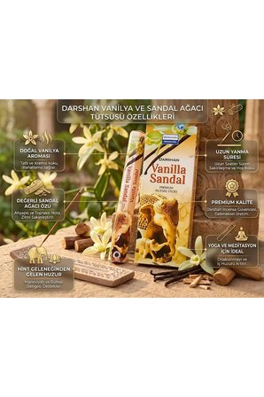 Darshan Vanilla Sandal (Vanilya & Sandal Ağacı) Çubuk Tütsü 20 Adet