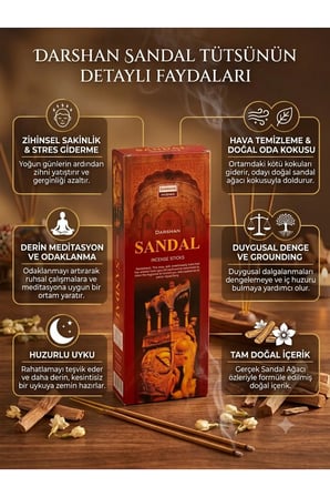 Darshan Sandal Ağacı (Sandalwood) Çubuk Tütsü 20 Adet