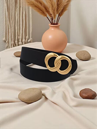 Sonsuz Gold Tokalı Siyah Kadın Kemer