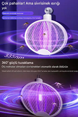 QASUL Uv Işıklı Elektrikli Sivrisinek Öldürücü Raket Katlanabilir Sinek Öldürücü Sineksavar