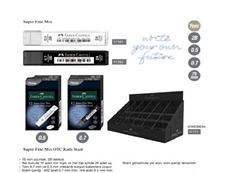 Süper Fine Kurşun Kalem Ucu (Min) T. Black 0.7mm 2B 75mm 24 Lü Tüp 12 adet (1 kutu)