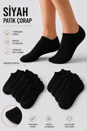 unisex siyah patik çorap 30 çift