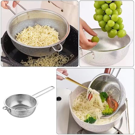 Uzun Saplı Paslanmaz Metal Süzgeç – Makarna, Sebze ve Meyve Yıkama Süzek, Derin Gövdeli, Dayanıklı Tel Süzgeç, Mutfak Süzgeci (25 Cm)