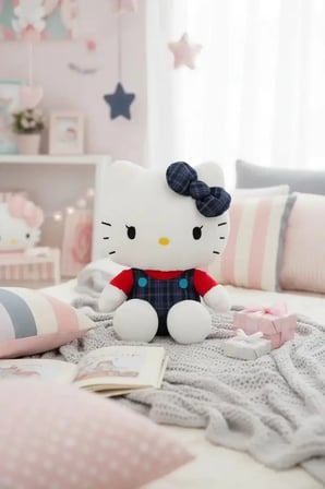 MINISO Sanrio Lisanslı Hello Kitty Peluş Oyuncak 35 Cm – Oturan Yumuşacık Kıyafetli Tasarım