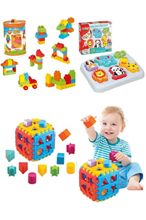 Sevimli Hayvanlar Bultak + 62 Parça Multi Blok + Bultak Puzzle 3lü Set
