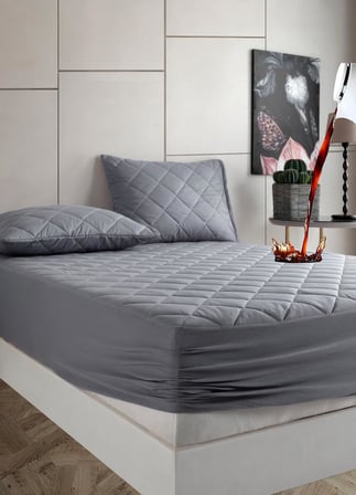 Gri Sınanı Geçirmez Alez - Tek-Çift Kişilk Alez -100 Pamuk- Kapitoneli Alez- FittedYatağı Saran Yatak Koruyucu Alez Çarşaf160x200,