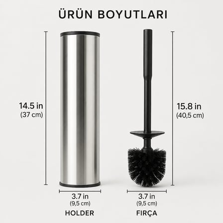 Krom Klozet Fırçası, Paslanmaz Görünümlü Tuvalet Fırçası, Siyah Saplı Modern WC Fırçalık, Banyolar İçin Kompakt ve Şık Tasarım