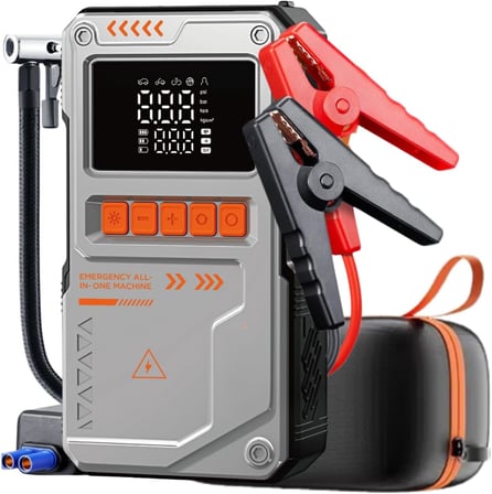 Jump Starter Auhma Akü Takviye Cihazı 10.000 mAh 4'ü 1 Arada Powerbank Çantalı Hava Kompresörü 150 PSI Otomobil SUV Motosiklet Bisiklet için Gri