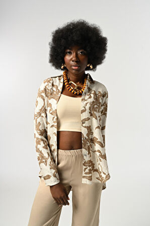 KADIN DESENLİ KREM RENGİ GÖMLEK