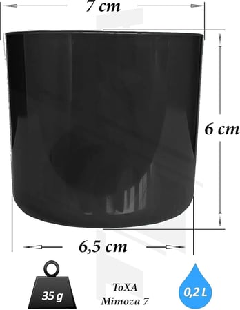 Mimoza Saksı Kaktüs Sukulent Çiçek Saksısı Süzgeçli Parlak Saksı (4 Adet, Siyah, 0.2 Litre)