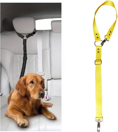 Araç İçi Köpek Emniyet Tasması, Ayarlanabilir Metal Kancalı (Sarı)