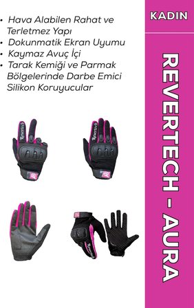 Revertech Aura Pembe - Dokunmatik Ekran Uyumlu Kadın Motosiklet Eldiveni + BUFF HEDİYELİ