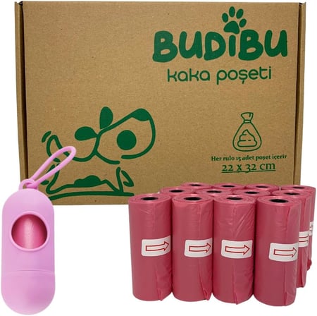 Kedi Köpek Kaka Poşeti Evcil Hayvan Dışkı Kaka Torbası Taşıma Kapsülü ve 12 Rulo (180 Poşet) (Pembe)