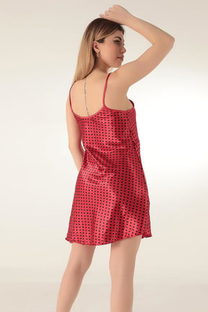 miorre İnce Askılı Mini Saten Gecelik,Kırmızı S/M,33164252