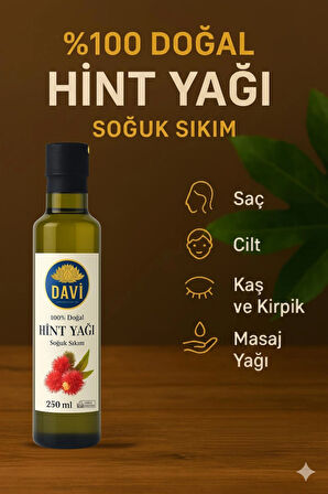 DAVİ Hint Yağı 250 ml — %100 Doğal Soğuk Sıkım | Saç, Cilt, Kaş & Kirpik (Castor Oil)