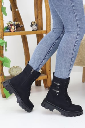 Kadın Bağcıklı Fermuarlı Çift Fermuar Detaylı Kalın Taban Postal Bot Kışlık Su Geçirmez 503