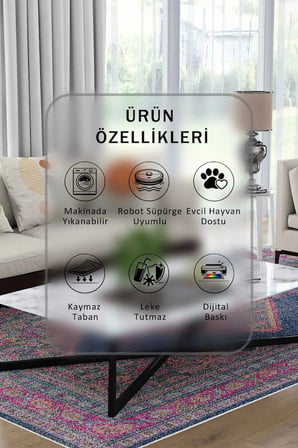 Yıkanabilir Kaymaz Taban Dijital Baskılı Halı ve Yolluk – Leke Tutmaz Salon & Mutfak Halısı