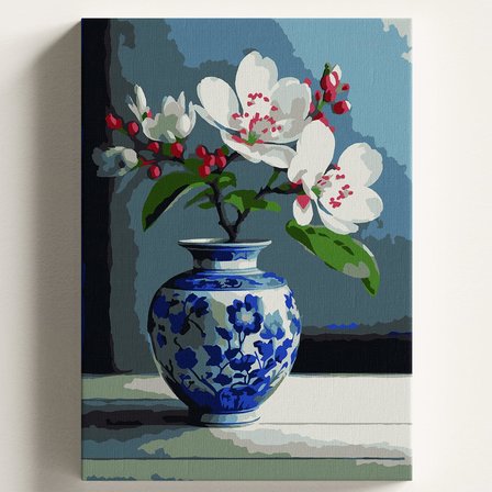 Sayılarla Boyama Tuval Hobi Seti KİRAZ VAZO 2 Temalı Fırça ve Boya Dahil Set (Çıtalı) 40x50 CM Kendin Yap Sayılarla Tuval Boya Kiti (KASNAKLI)