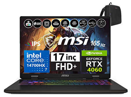 MSI Nb Sword 17 Hx Intel Core I7-14700HX 24GB Ddr5 1tb SSD 8GB/RTX4060 115W WINDOWS11PRO 17" 165Hz Fhd+ Taşınabilir Bilgisayar SWB14VFKG-052XTR42+WEBLEGELSINÇANTA