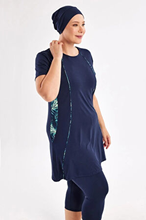 Maresiva 252804 Rose Lacivert Büyük Beden Kısa Kol Taytlı Mayo