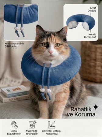 Elizabeth Yakalık Yumuşak Ayarlanabilir Kedi Köpek Koruyucu Boyunluk, Mavi, M Beden