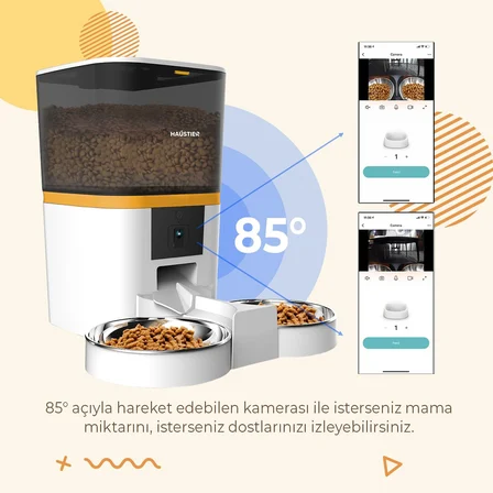 QQ005-Dual Gece Görüşlü 480P Kameralı, Akıllı Otomatik Kedi Mama Kabı, App Uzaktan Kontrol, Sesle Çağırma, 6lt Hazne, Çift Metal Kase (Beyaz)