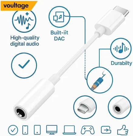 USB-C To 3.5mm Jak Kulaklık Adaptörü - Dijital Dönüştürücü - Tüm Cihazlarla Uyumlu - Siyah - Kompakt Tasarım - Yüksek Kaliteli Ses - Taşınabilir
