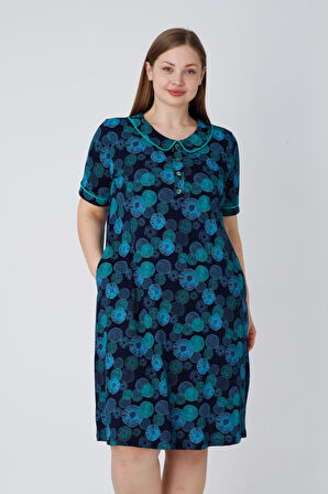 Kadın Düğmeli Biyeli Cepli Kısa Kollu Pamuklu Rahat Kalıp Elbise