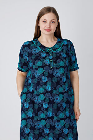 Kadın Düğmeli Biyeli Cepli Kısa Kollu Pamuklu Rahat Kalıp Elbise