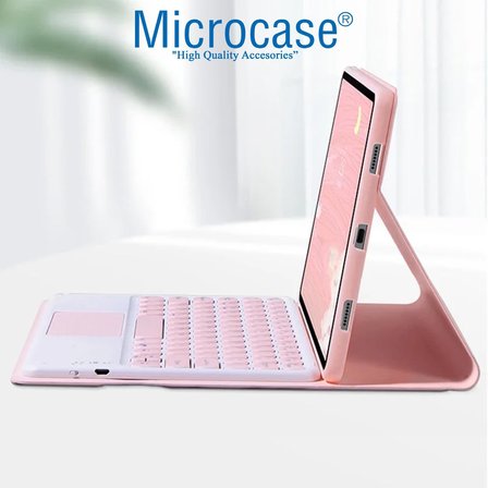 Samsung Galaxy Tab S6 Lite P610 ile uyumlu Bluetooth Touchpad Klavye + Standlı Kılıf - BKK5 Pembe