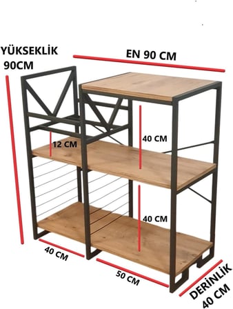 DEKORATİF PLAK STANDI METAL GÖVDELİ AHŞAP RAFLI PİLAK KÖŞESİ DRESUAR
