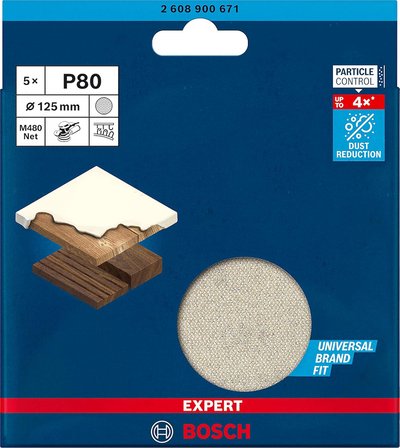Professional 5 parça Expert M480 Ağ Zımpara (Boyalı ahşap, Sert ahşap, Ø 125 mm, Kum kalınlığı P80, Aksesuar Titreşimli Zımpara Makinesi)