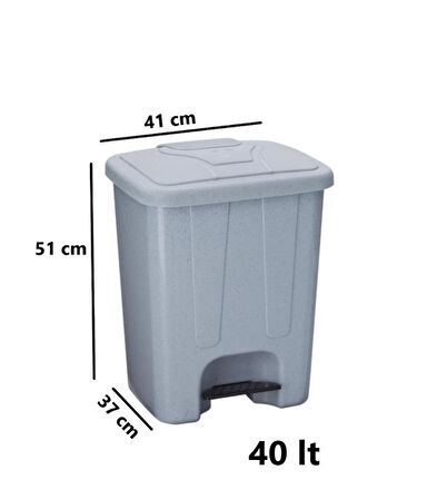 Omnipazar SY-4255 40 lt Köşeli Pedallı Plastik Çöp Kovası (İç Kovasız) Gri