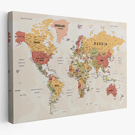 Harita Sepeti Dünya Haritası Son Derece Ayrıntılı Eğitici ve Öğretici Okyanuslu Kanvas Tablo-2531