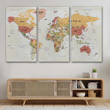 Harita Sepeti Dünya Haritası Son Derece Ayrıntılı Eğitici ve Öğretici Okyanuslu Kanvas Tablo-2531