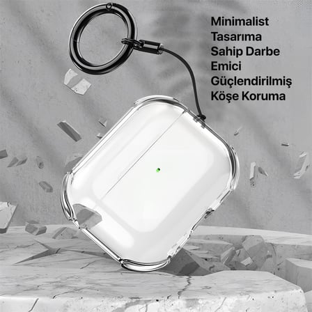 Airpods PRO 3 için Ultra Şeffaf Silikon Kılıf Darbe Emici Köşeler ile Mükemmel Koruma ve Yüksek Kaliteli Taşıma Karabinalı Airpods Pro 3. Nesil Kılıfı (Gri Şeffaf, Airpods PRO 3)