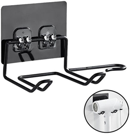 Fön Makine Askısı Siyah Yapışkanlı Fön Makine Tutucu