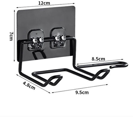 Fön Makine Askısı Siyah Yapışkanlı Fön Makine Tutucu
