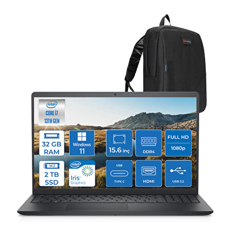 Dell Inspiron 15 3530 Intel Core I7-1355U 32GB 2tb SSD 15.6 Inç Full Hd  WIN11PRO Laptop ZI35301103P14+ZETTAÇANTA